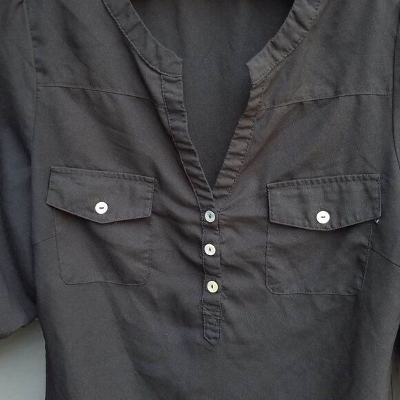 Hawthorne Black Sheer Rushed Short Sleeves Blouse Size Medium - Picture 7 of 10